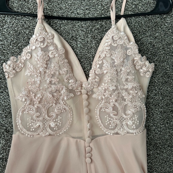 Lulus Romantic Ways Blush Pink Lace Button Up Back Dress - Picture 8 of 11